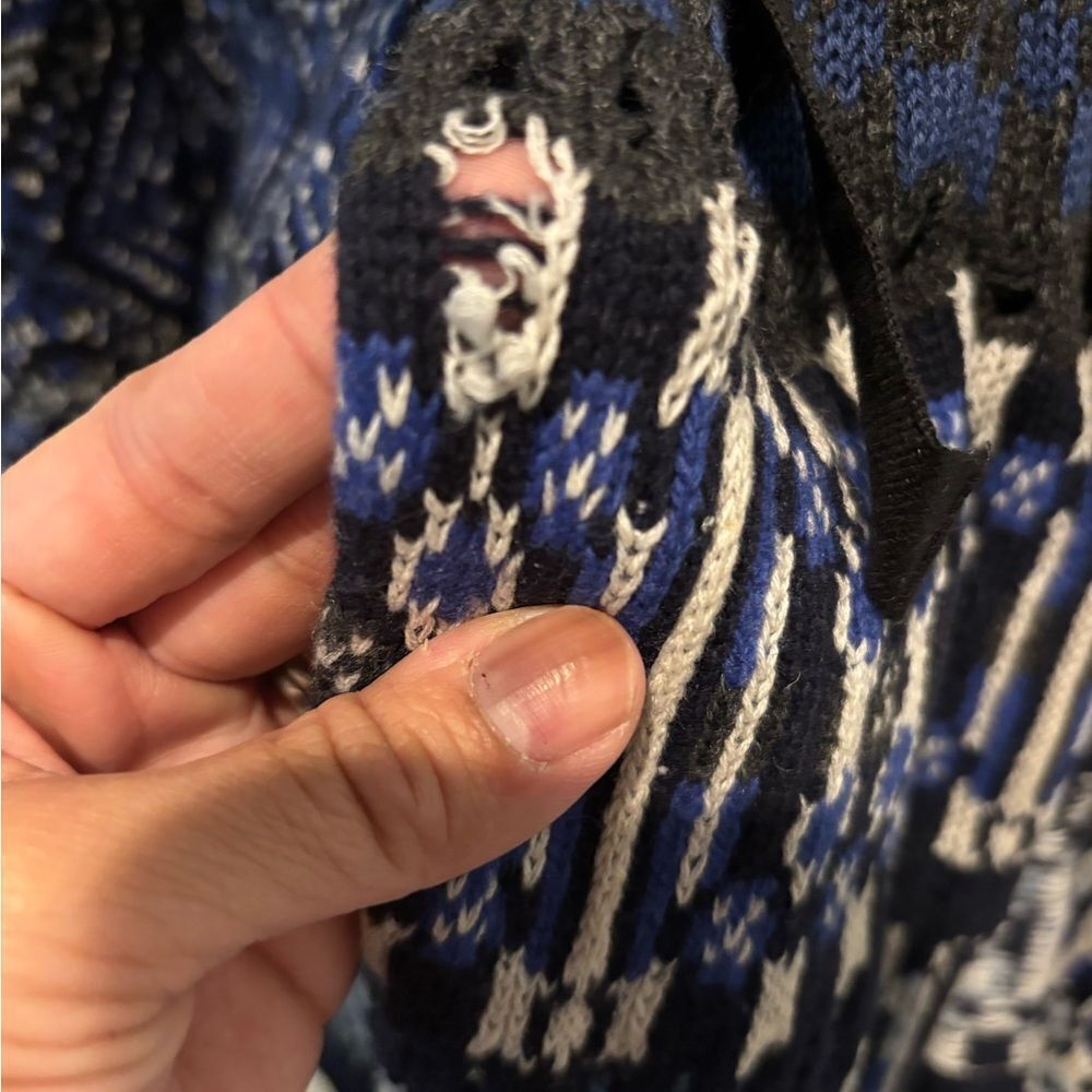 ODD MOLLY Boho Scandi Blue Black Wool Shawl Collar Embroidered Knit Cardigan M - Picture 12 of 12
